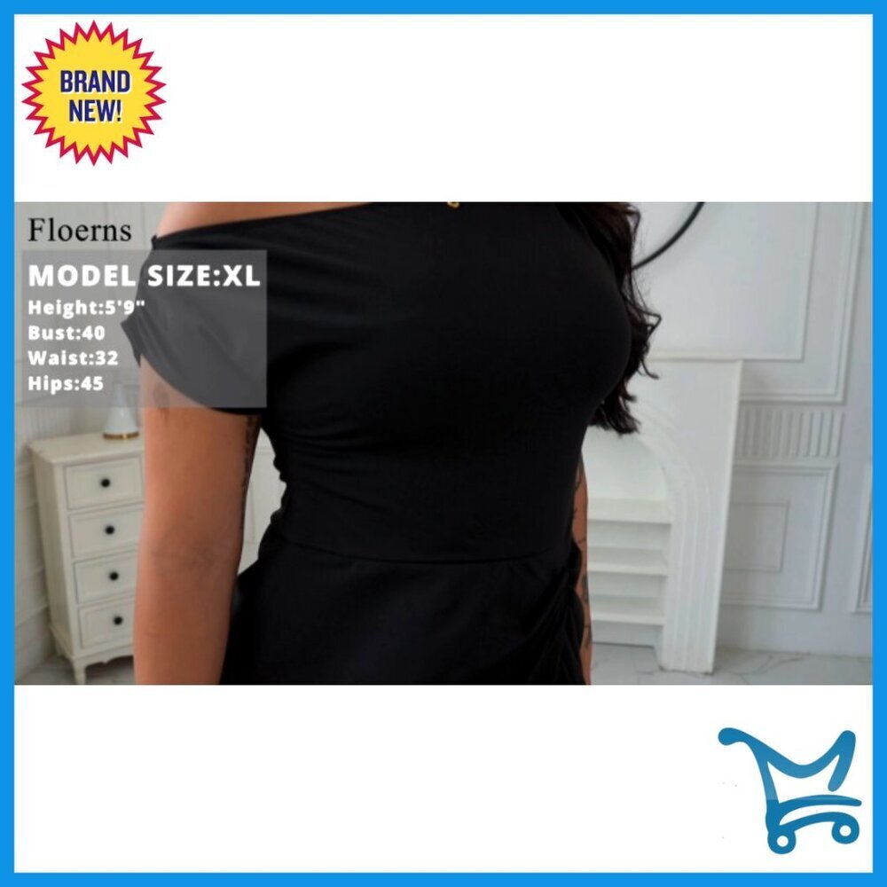 Plus Size Asymmetrical Neck Long Dress Ruched Slit Hem Elegant Cocktail - Picture 7 of 7